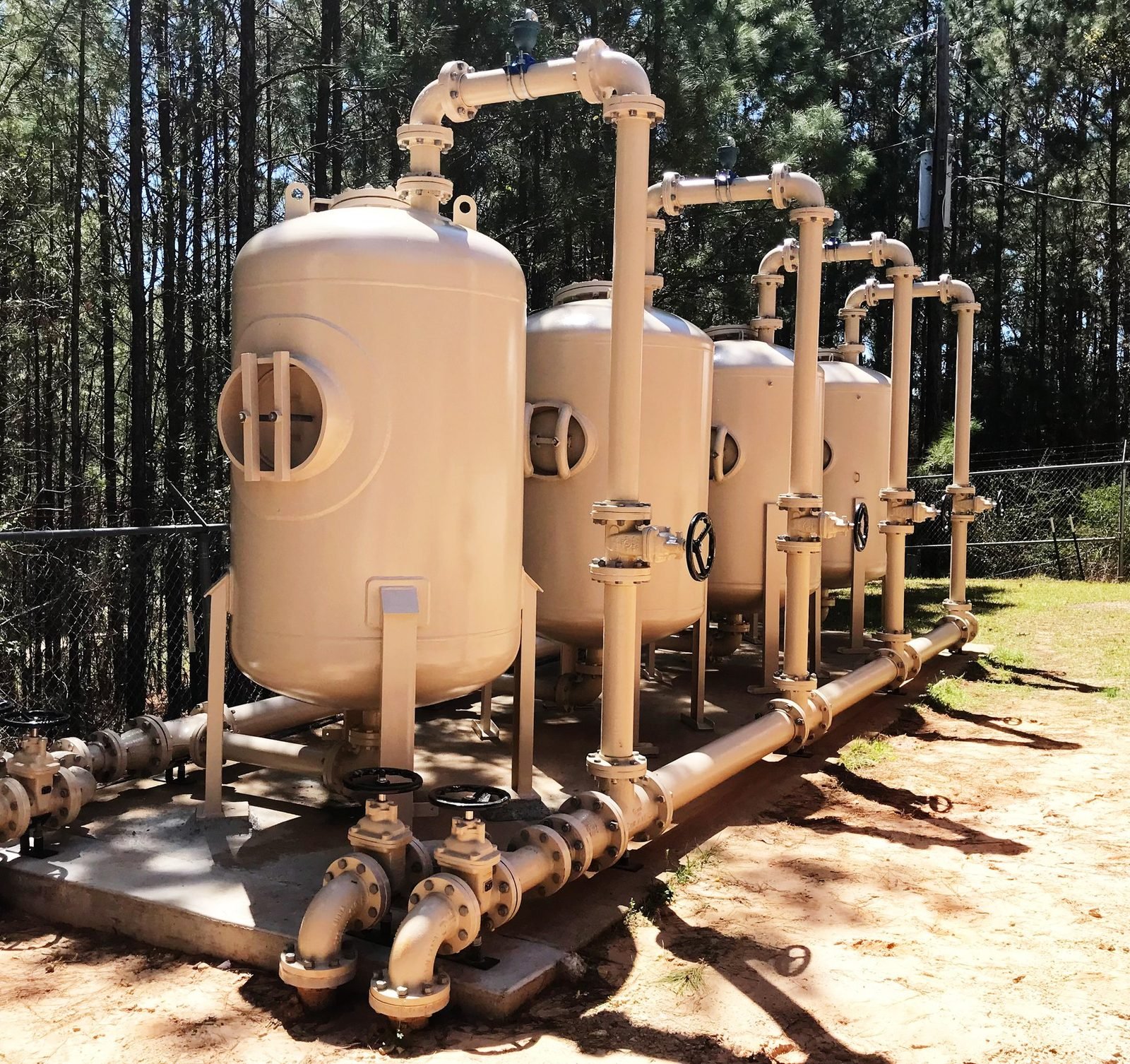 Four WETS pressure filter vessels in series