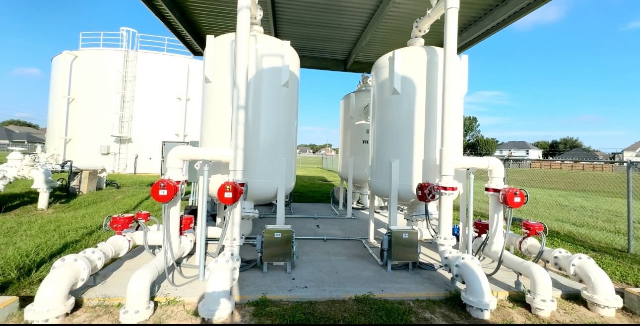 WETS ion exchange vessels under a covered slab with actuated valves