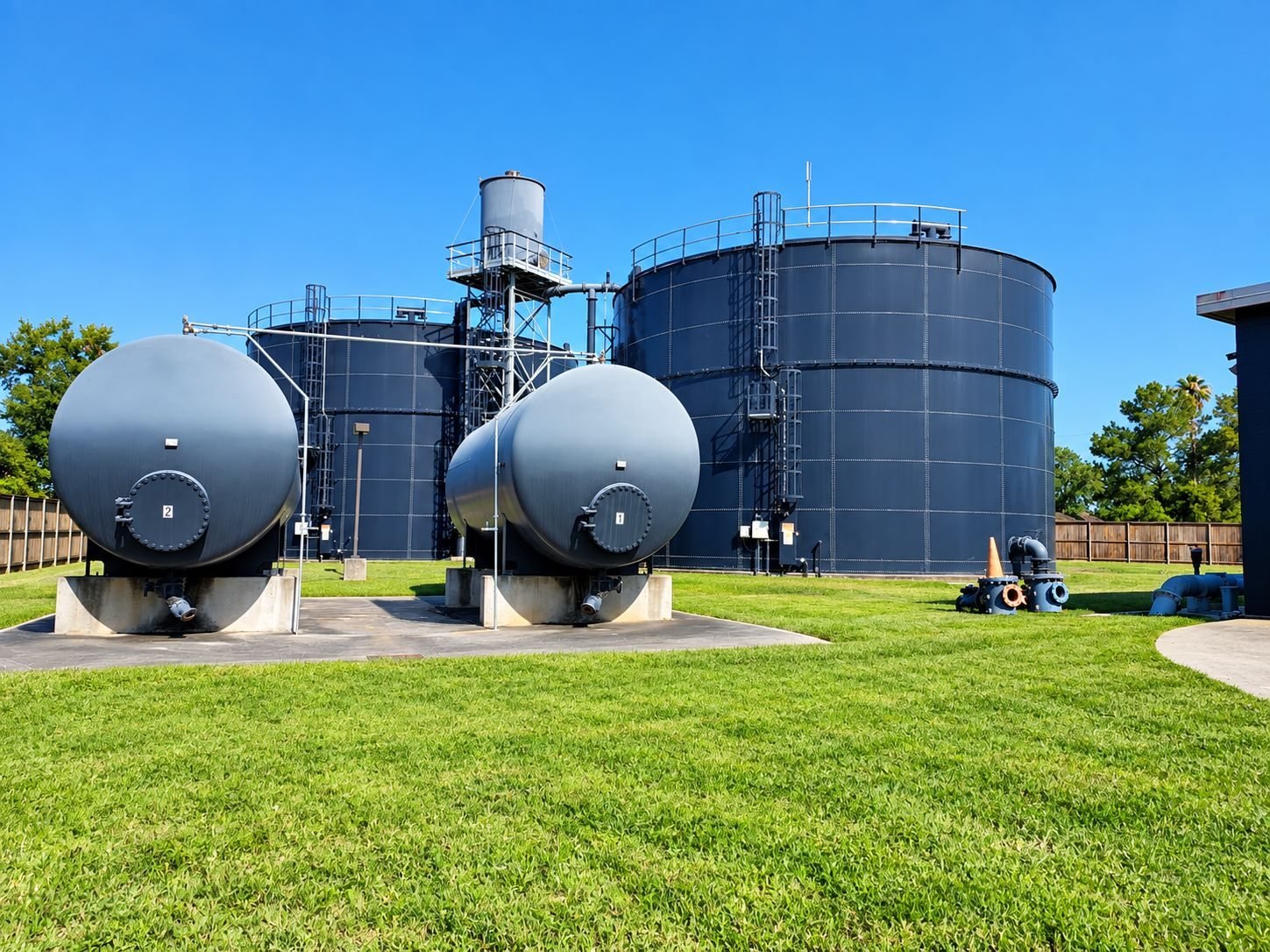WETS pressure vessels in front of bolted steel storage tanks