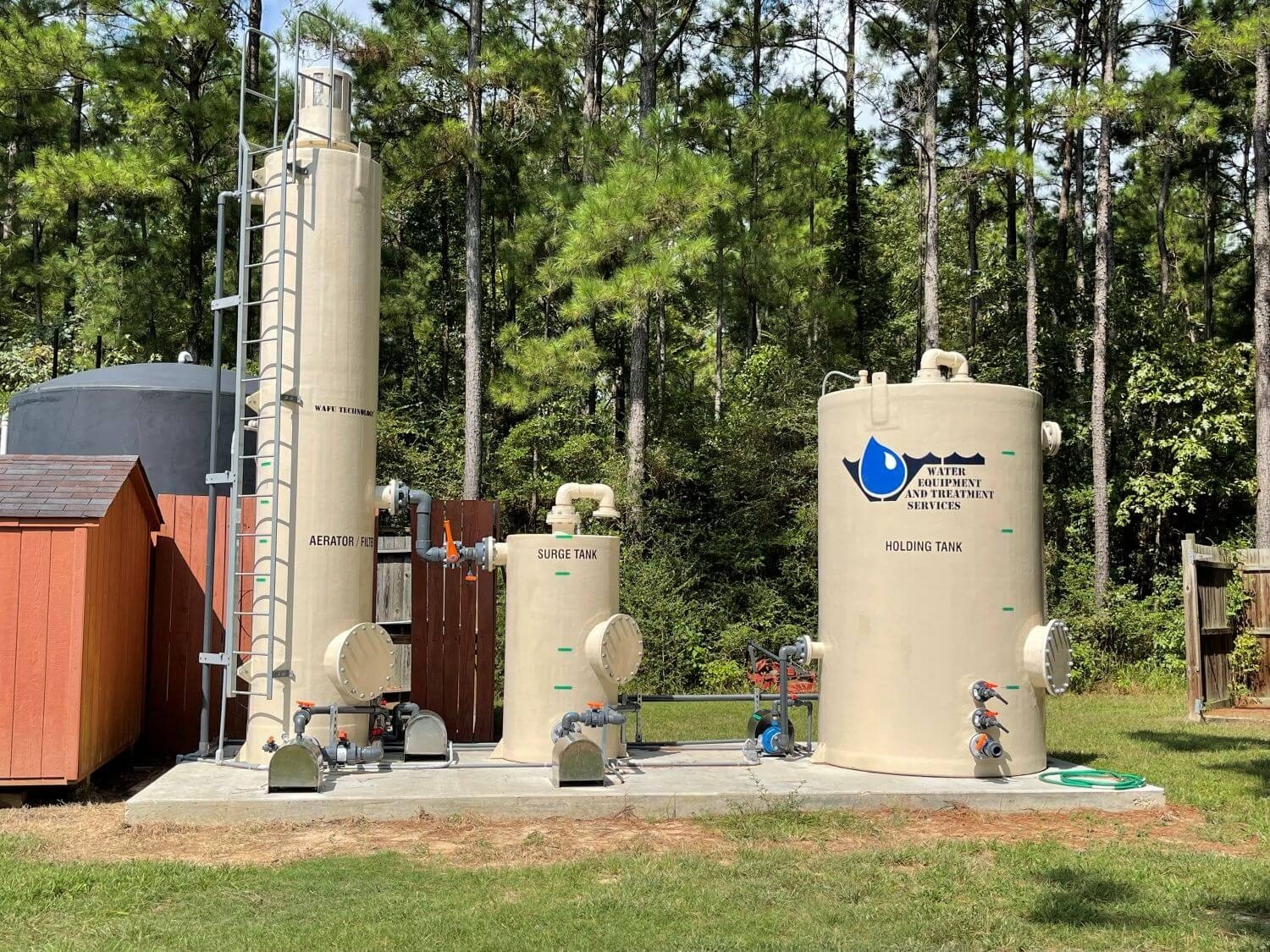 Complete WETS WAFU installation with aerator and filter tower, surge tank and holding tank